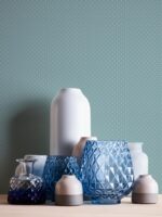 Blue non-woven wallpaper with straight match design