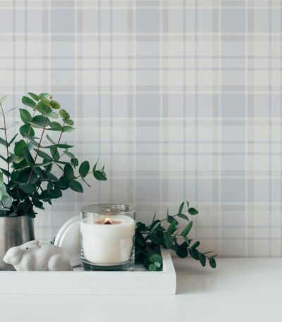 Blue non-woven vinyl wallpaper with straight match design