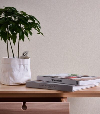 Beige non-woven vinyl wallpaper with offset match pattern