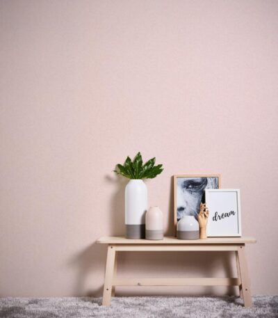 Pink non-woven vinyl wallpaper with offset match pattern