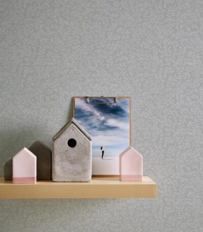 Gray non-woven vinyl wallpaper with offset match pattern