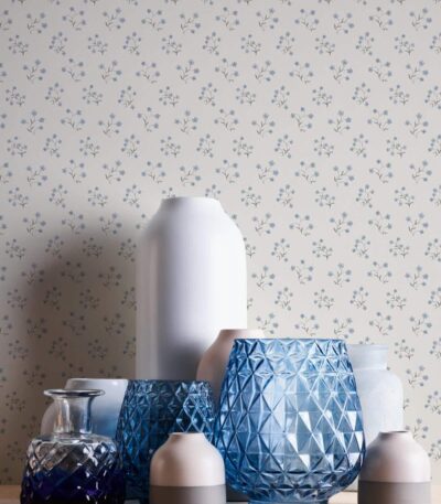 Blue non-woven wallpaper with vinyl surface and straight match