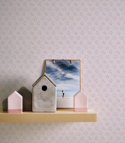 Pink non-woven wallpaper with straight match pattern