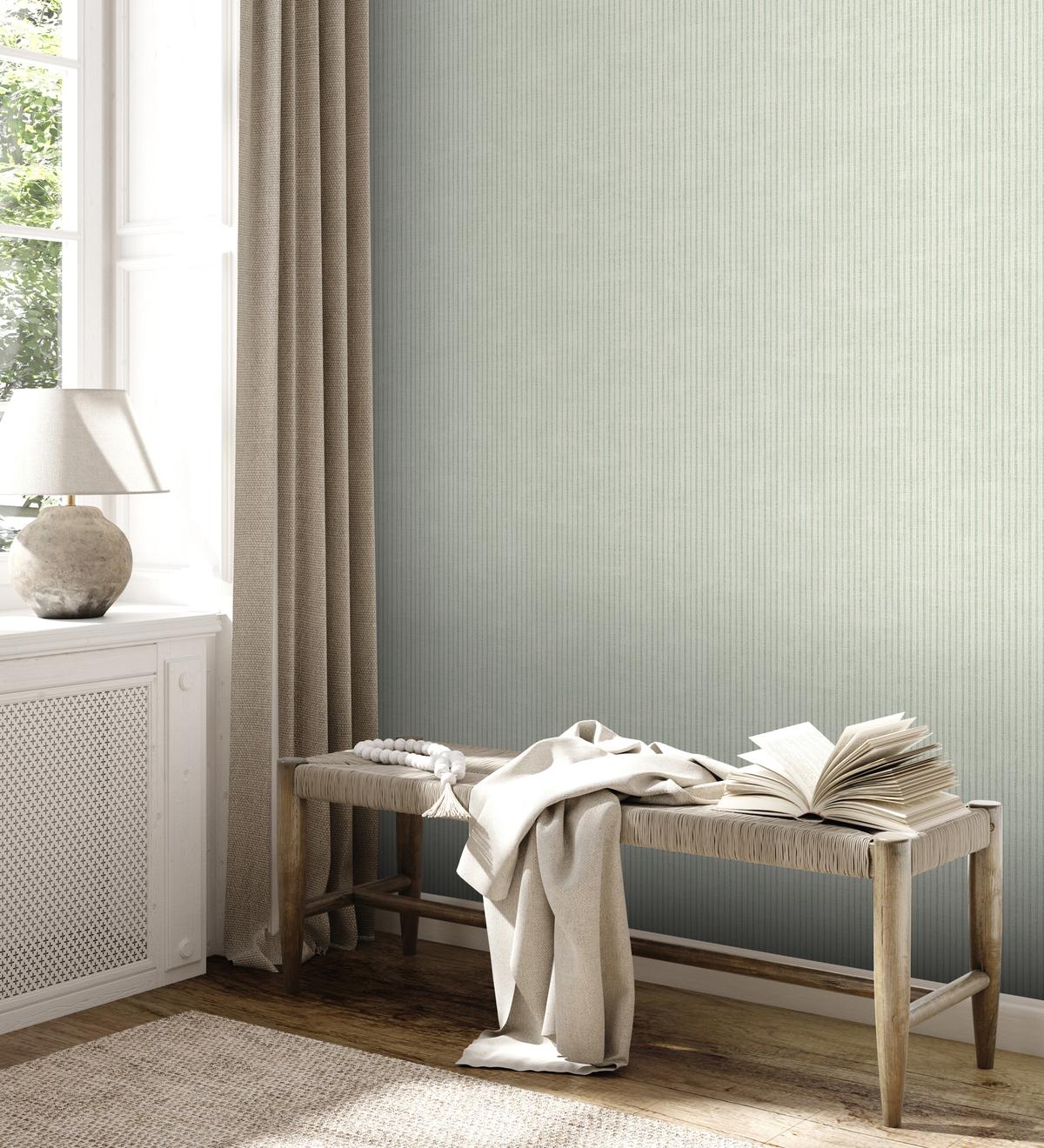 390765_1 Green vinyl non-woven wallpaper with free match design
