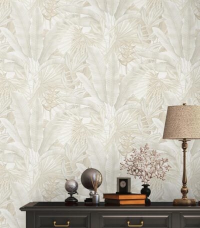 Beige non-woven vinyl wallpaper with subtle pattern