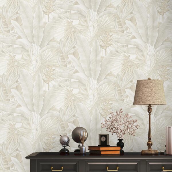 Beige non-woven vinyl wallpaper with subtle pattern