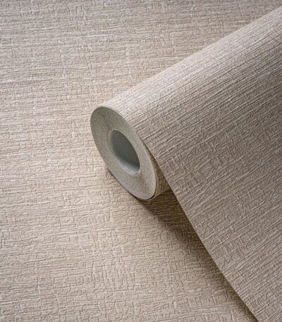 Beige non-woven vinyl wallpaper with subtle texture