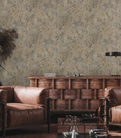 Brown non-woven vinyl wallpaper with elegant pattern