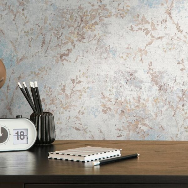 Blue non-woven vinyl wallpaper with subtle pattern
