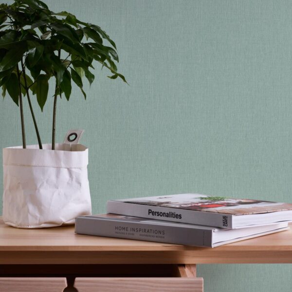Green non-woven vinyl wallpaper with natural design