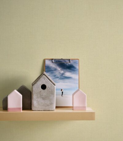 Yellow non-woven vinyl wallpaper with Stories of Life design