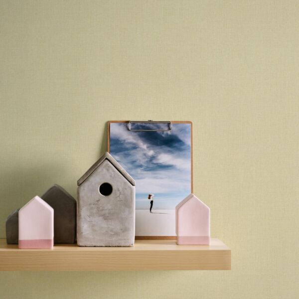 Yellow non-woven vinyl wallpaper with Stories of Life design