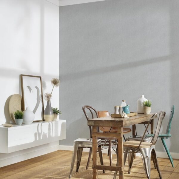Gray non-woven wallpaper with vinyl surface