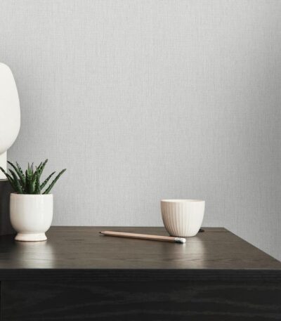 Gray non-woven vinyl wallpaper with subtle texture