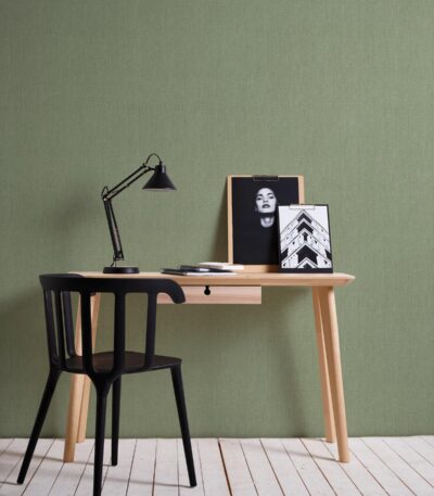 Green non-woven vinyl wallpaper with natural design