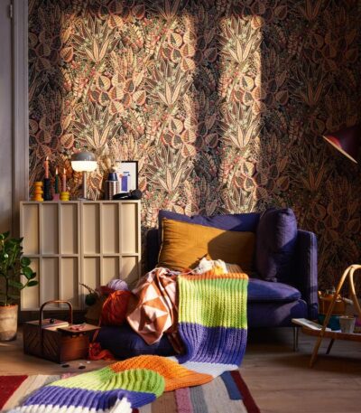 Brown non-woven vinyl wallpaper with textured pattern