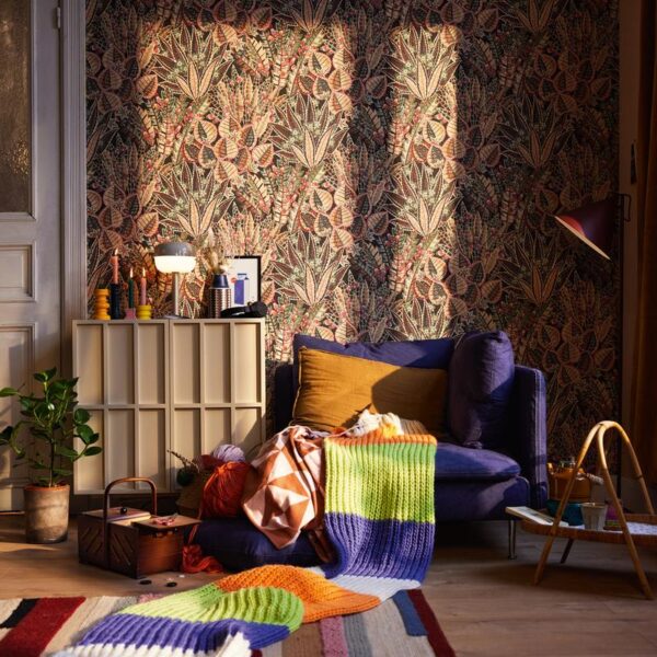 Brown non-woven vinyl wallpaper with textured pattern