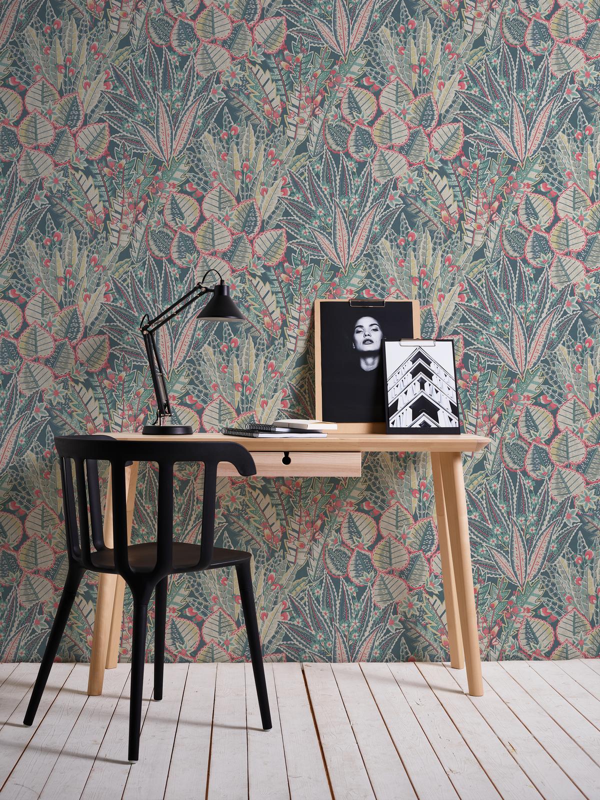 396532_1 Blue non-woven vinyl wallpaper with elegant pattern