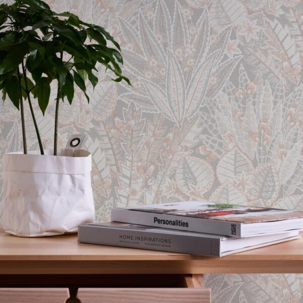 Gray non-woven vinyl wallpaper with modern pattern