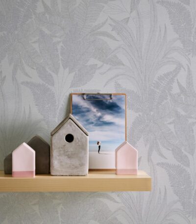 Gray non-woven vinyl wallpaper with subtle pattern