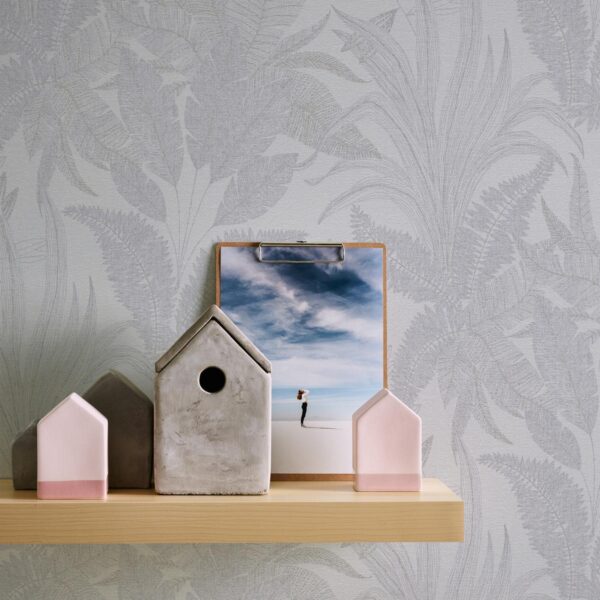 Gray non-woven vinyl wallpaper with subtle pattern