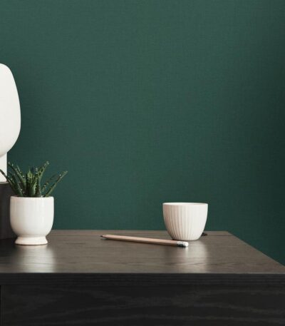 Green non-woven vinyl wallpaper with natural design