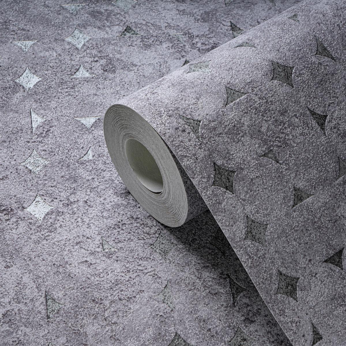 396561_1 Gray non-woven vinyl wallpaper with subtle pattern