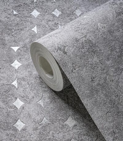 Gray non-woven vinyl wallpaper with modern design