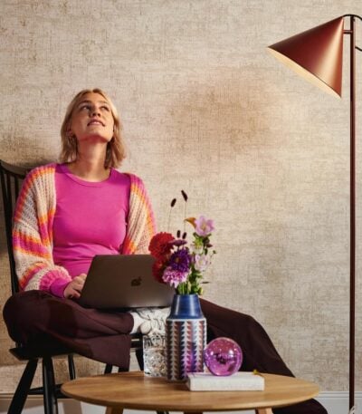 Beige non-woven vinyl wallpaper with subtle pattern