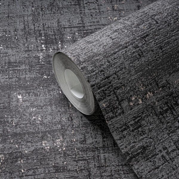 Black non-woven vinyl wallpaper with modern pattern
