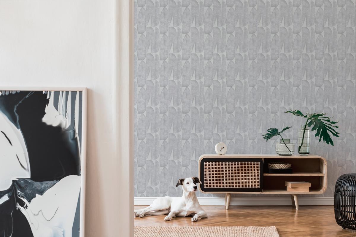 396582_1 Gray non-woven vinyl wallpaper with subtle pattern