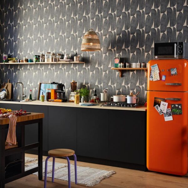 Beige non-woven vinyl wallpaper with subtle pattern