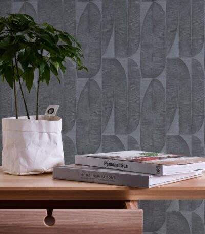 Black non-woven vinyl wallpaper with elegant design