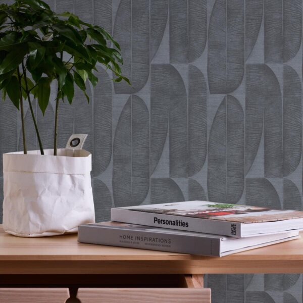 Black non-woven vinyl wallpaper with elegant design