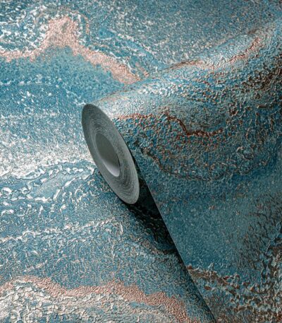 Blue non-woven vinyl wallpaper with straight match pattern