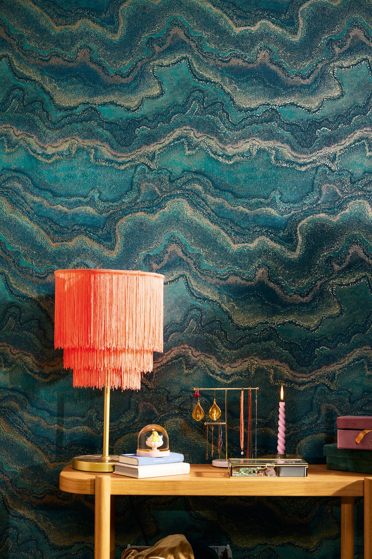 396593_1 Green non-woven vinyl wallpaper with nature-inspired design