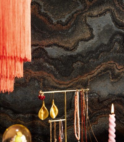 Black non-woven vinyl wallpaper with straight match pattern