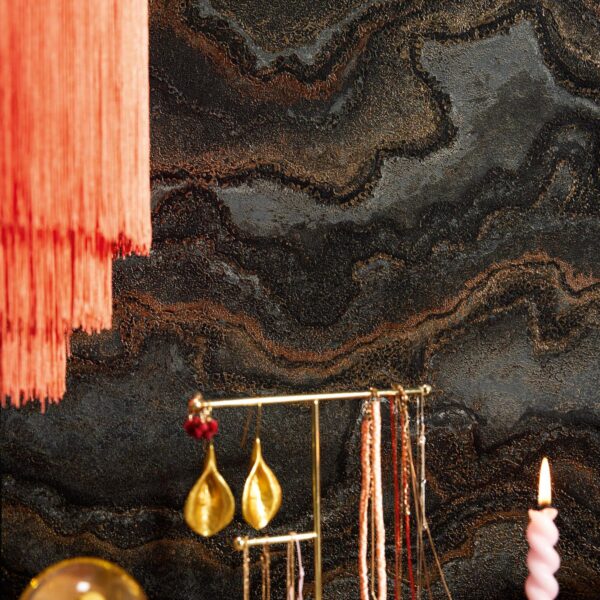 Black non-woven vinyl wallpaper with straight match pattern