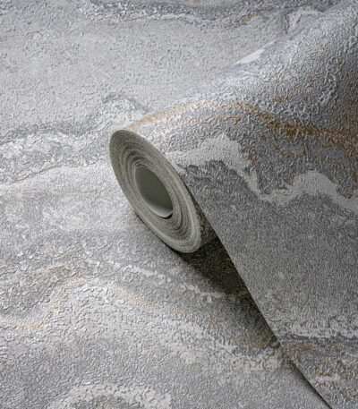 Gray non-woven vinyl wallpaper with straight match