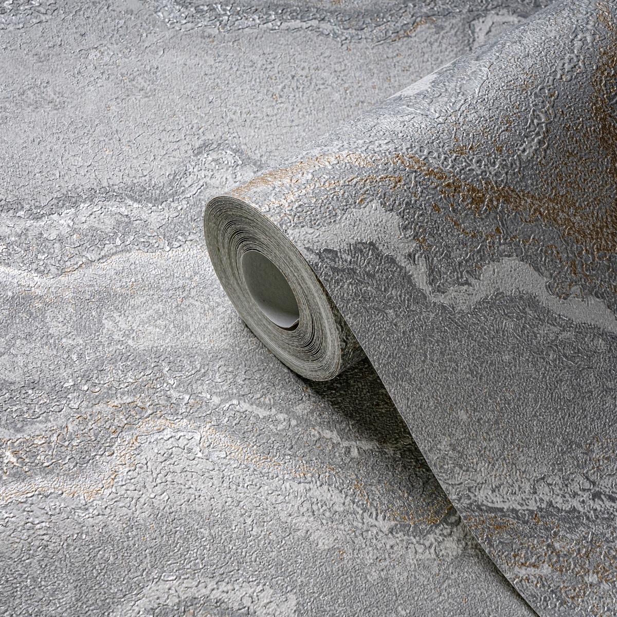 396595_1 Gray non-woven vinyl wallpaper with straight match