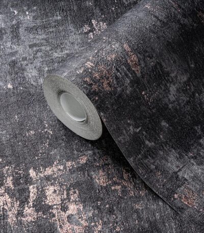 Black non-woven vinyl wallpaper with subtle pattern