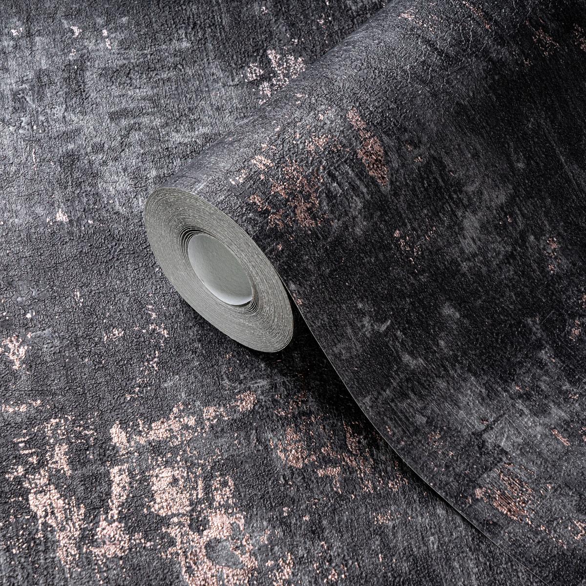 396703_1 Black non-woven vinyl wallpaper with subtle pattern