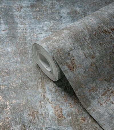 Green non-woven vinyl wallpaper with natural pattern