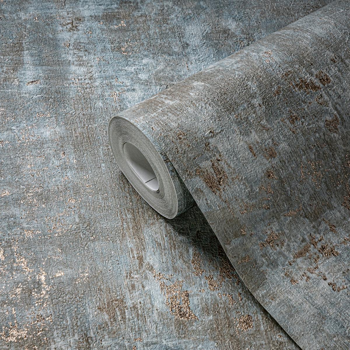 396704_1 Green non-woven vinyl wallpaper with natural pattern