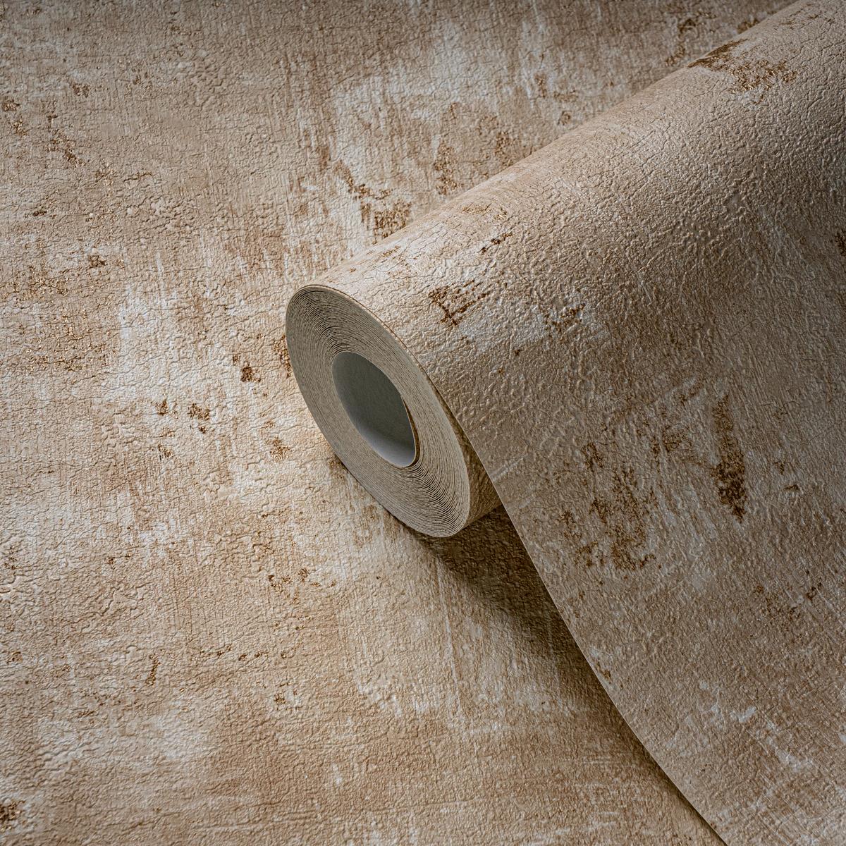 396705_1 Beige non-woven vinyl wallpaper with subtle pattern