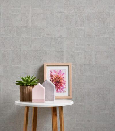 Light grey non-woven vinyl wallpaper with modern design
