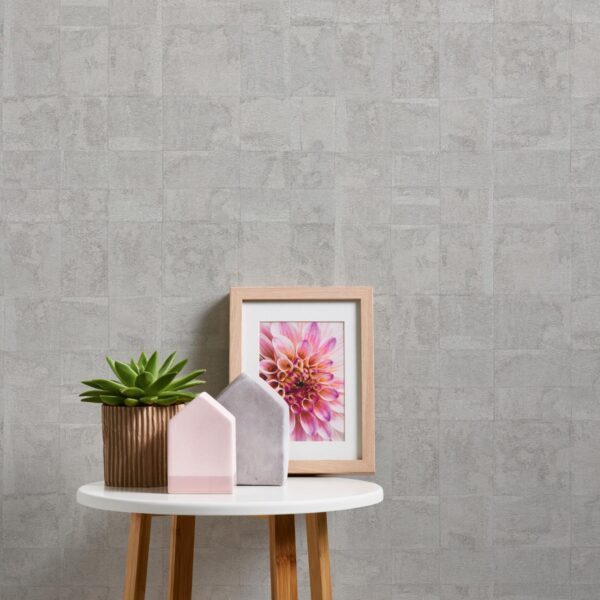 Light grey non-woven vinyl wallpaper with modern design
