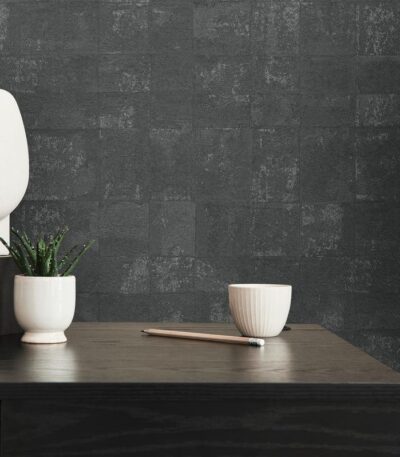 Black non-woven vinyl wallpaper with pattern