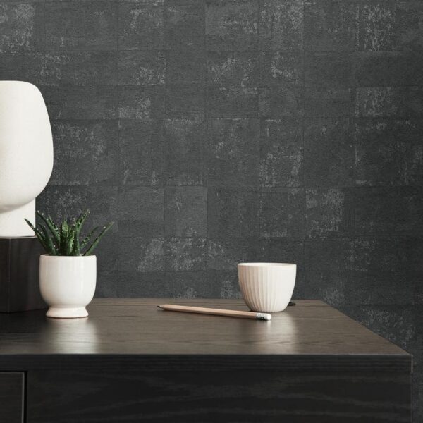 Black non-woven vinyl wallpaper with pattern