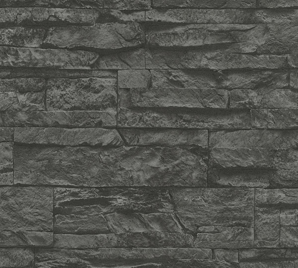 707123_1 Black non-woven vinyl wallpaper with offset pattern